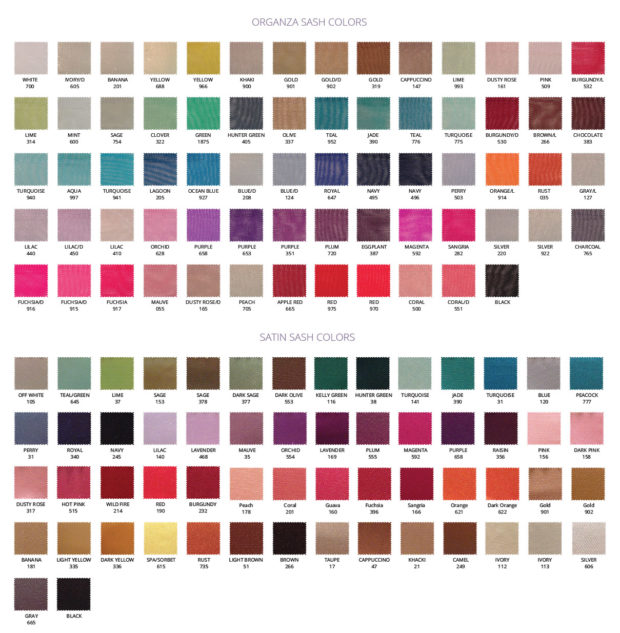Organza Sash & Satin Sash Colors: